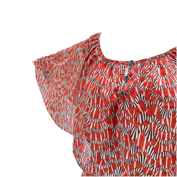 Forever 21 Cape Shoulder Mini Dress SZ S/P Burnt Orange Black White Boho Chic - Picture 4 of 9